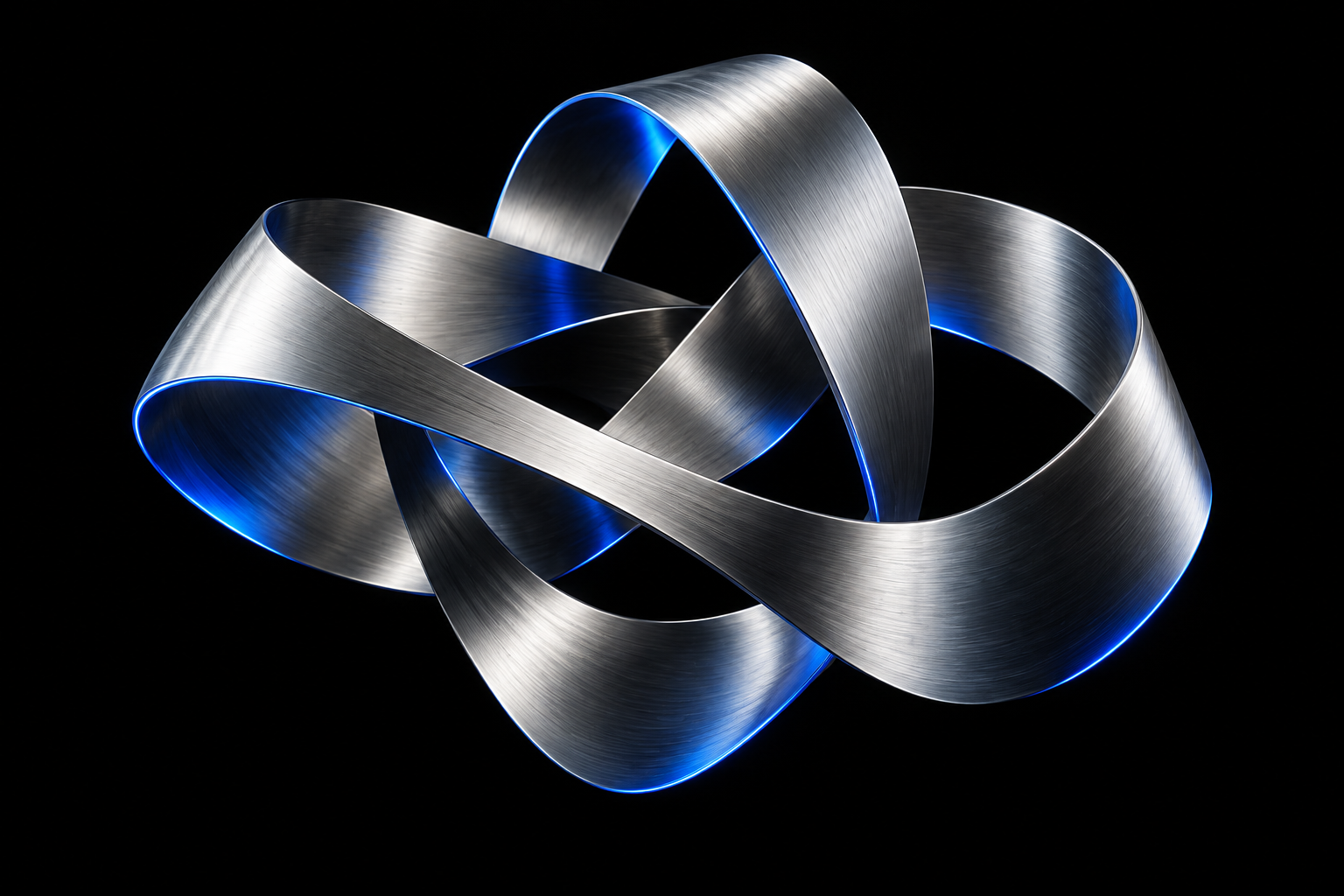 Folded silver sculpture with vivid cobalt reflections